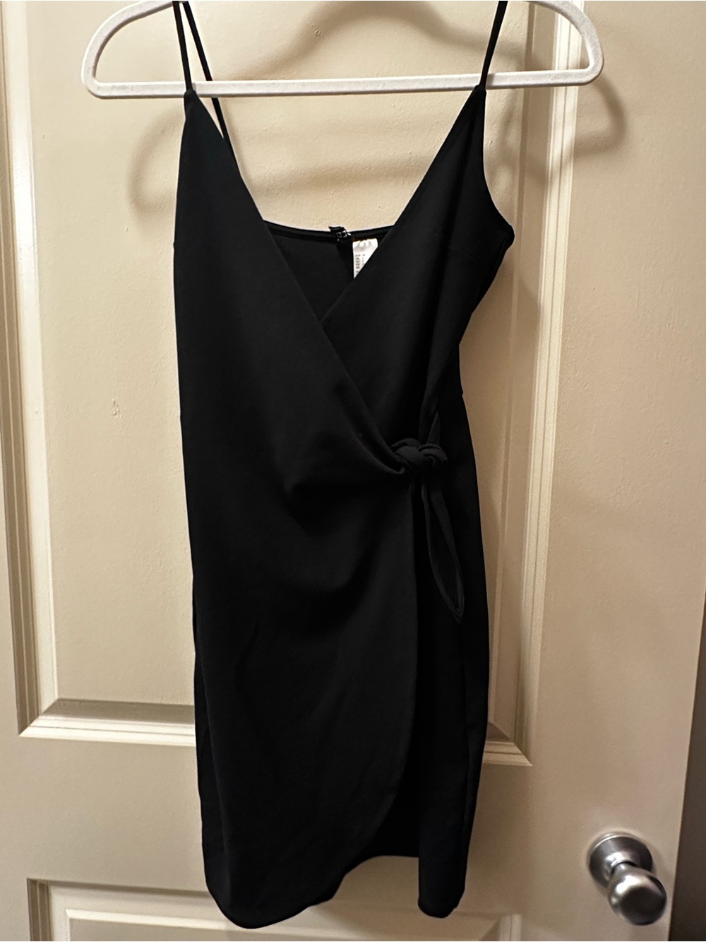 Divided Black Wrap Mini Dress with Side Tie